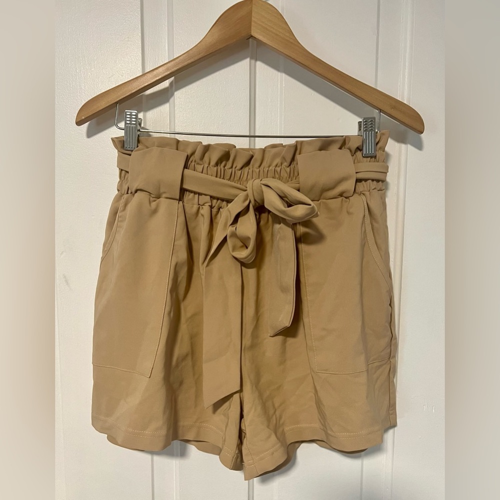 Grace Karin Khaki High Waist Stretch Paperbag Style Shorts